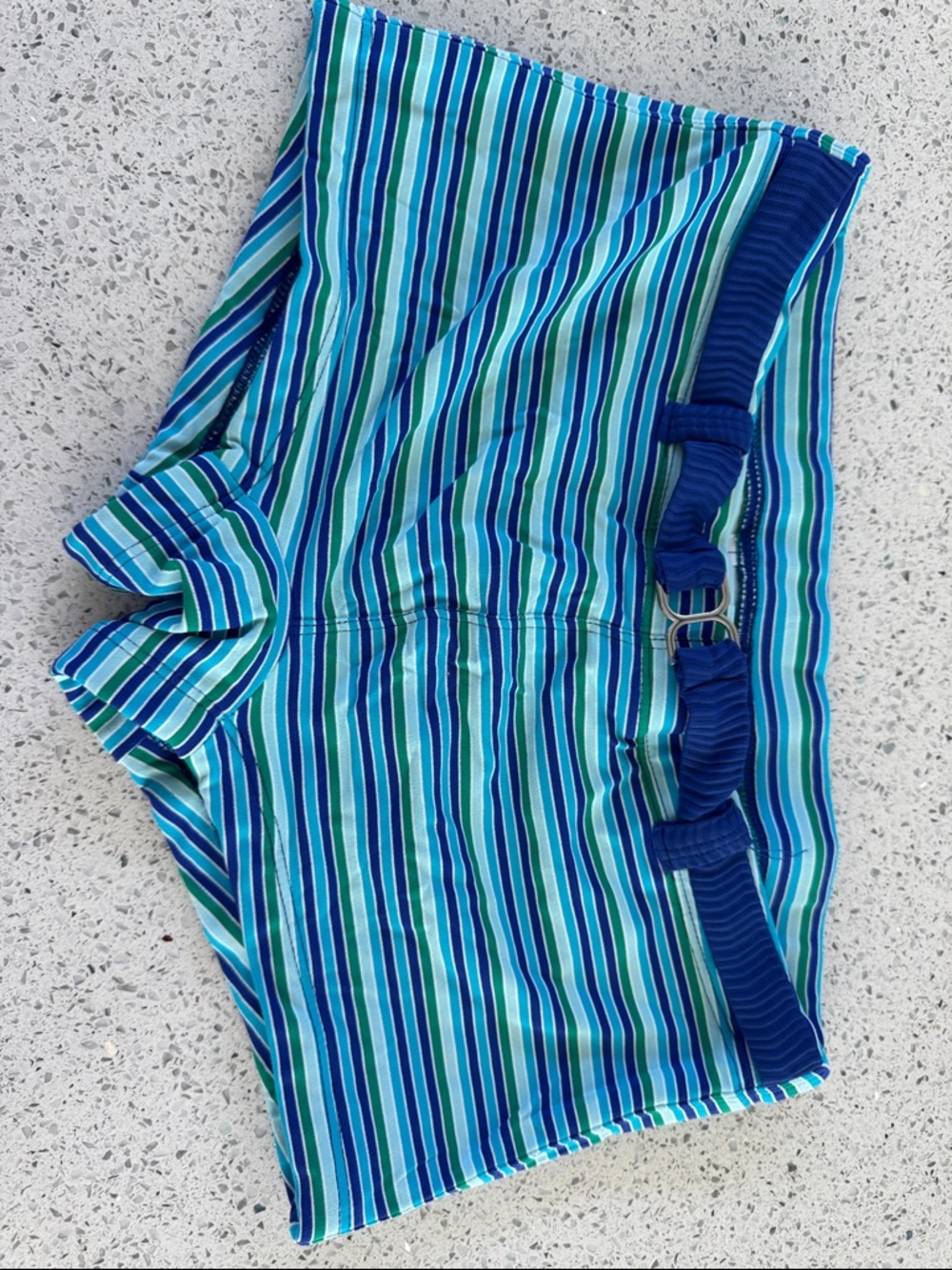 Men's Blue & Teal Stripe Swim Trunks